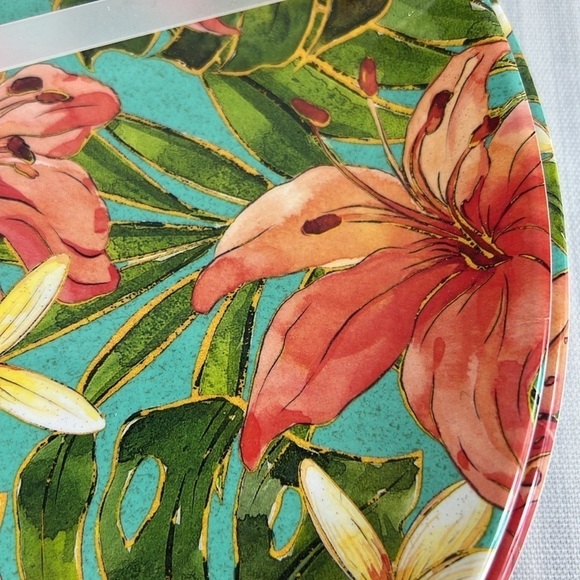 Tommy Bahama Melamine Dinner Plates 11" Hibiscus Tropical Flowers Set Of 4 NEW - Picture 3 of 4